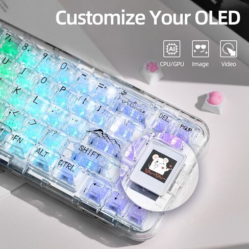 لوحة مفاتيح لاسلكية ثلاثية الأوضاع من CoolKiller CK68، لوحة مفاتيح ألعاب قابلة للتبديل السريع مع إضاءة خلفية RGB، لوحة مفاتيح ميكانيكية مع هياكل حشية لنظام التشغيل Windows/Mac (مفاتيح كتم الصوت البيضاء والثلجية) in Kuwait