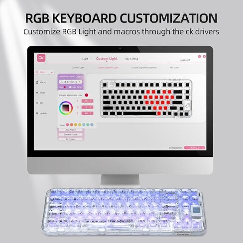 لوحة مفاتيح لاسلكية ثلاثية الأوضاع من CoolKiller CK68، لوحة مفاتيح ألعاب قابلة للتبديل السريع مع إضاءة خلفية RGB، لوحة مفاتيح ميكانيكية مع هياكل حشية لنظام التشغيل Windows/Mac (مفاتيح كتم الصوت البيضاء والثلجية) in Kuwait