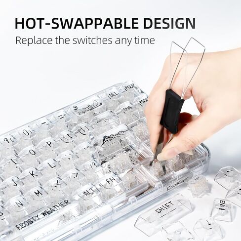 لوحة مفاتيح لاسلكية ثلاثية الأوضاع من CoolKiller CK68، لوحة مفاتيح ألعاب قابلة للتبديل السريع مع إضاءة خلفية RGB، لوحة مفاتيح ميكانيكية مع هياكل حشية لنظام التشغيل Windows/Mac (مفاتيح كتم الصوت البيضاء والثلجية) in Kuwait