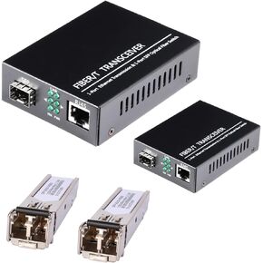 A Pair of 1.25G Gigabit Ethernet Fiber Media Converters with SFP LC Single Core Transceiver Module, Single-Mode LC, SMF RJ45 to SFP Slot up to 30KM, 10/100/1000Base-Tx to 1000Base-SX (2 Pack) in Kuwait