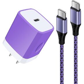 20W PD USB C Wall Fast Charger Adapter With 6FT C to C Charging Cable for iPhone 15/15 Pro/15 Pro Max,USB C Charger Block for Samsung Galaxy S23 FE/S23 Ultra/S23+/S23/S22 Ultra/S22+/S22/S21 Ultra/S21+ in Saudi Arabia
