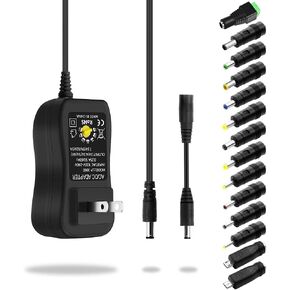 Aclorol 36W Universal AC/DC Power Adapter 3~12V 3A Adjustable Power Supply 100V-240V AC to DC 3V-12V 9V 7.5V 6V 5V 4.5V 3V 3A 2.5A 2A 1A Converter Switching with Polarity Converter & 14 Tips