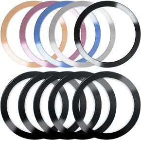 10 Pcs Metal Ring for Magnetic Wireless Charger, 2 Styles, Universal Ultra Thin CD Stripe Round Ring Sticker Conversion Kit Compatible with MagSafe Mini Max Galaxy Car Charger on Most Smartphone in Kuwait