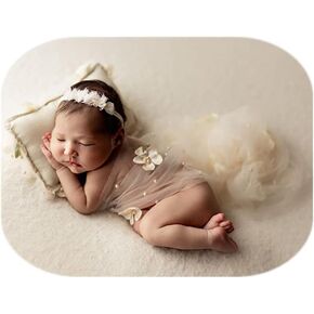 Coberllus Newborn Photography Props Boys Girls Wrap Blanket Baby Photo Shoot Floral Pearl Decorative Mesh Rug Layer Basket Filler (Light Pink) in Saudi Arabia