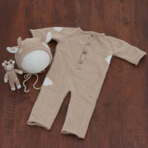 Zeroest Newborn Photo Prop for Girl and Boy Knit Cow Bonnet Newborn Photography Outfit Bull Set Baby Photoshoot Ox Stuffed