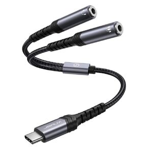 JSAUX USB C Microphone Adapter, USB C to Dual 3.5mm Female Aux Headphone Jack Y Splitter Mic Audio Adapter, Compatible with Samsung Galaxy S21/S20,Pixel 4/3/2 XL,Huawei P40/P30 Pro/P20-Red