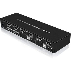 E-SDS شاشة مزدوجة Displayport KVM Switch 2 Port مع الصوت والميكروفون، USB 2.0 Hub، 4k DP KVM Switch، أسود in Kuwait