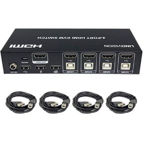 LINOVISION 4 Port HDMI KVM Switch, 4K@30Hz Input with 4 USB2.0 Hub. Full Metal Housing. Hotkey Switch. Using One Set of HDMI Monitor, Keyboard and Mouse to Control 4 PC/DVR/NVR/PS3/PS4.4 in 1 out in Saudi Arabia