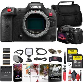 Canon EOS R5 C Mirrorless Cinema Camera (5077C002) + 2 x Sony 64GB Tough SD Card + Bag + Charger + 2 x LPE6 Battery + Card Reader + LED Light + Corel Photo Software + Flex Tripod + More (Renewed)