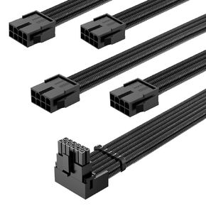 SYBECHATF RTX 4090 4080 4070TI 3090TI 16Pin(12+4) to 4x8Pin Cable with 90 Degree 12VHPWR Connector, PCI-E 5.0 Sleeved Extension Cable,14inch with Cable Combs (16AWG/Black)… in Kuwait