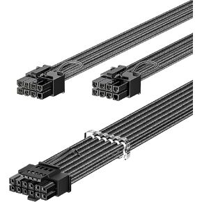كابل طاقة Fasgear PCIe 5.0 70 سم - 16 سنًا (12+4) موصل 12VHPWR لـ RTX 4070 4060 4050 إلى 2x8pin (4+4) PCI-e Male Plugs GPU سلك بأكمام فقط من أجل Corsair/الجدار العظيم/مصدر الطاقة المعياري الحراري in Kuwait