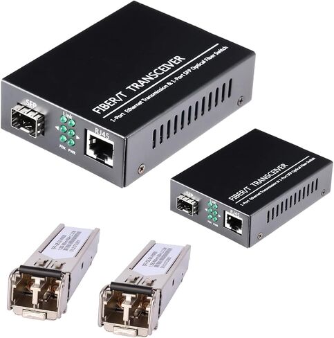 A Pair of 1.25G Gigabit Ethernet Fiber Media Converters with SFP LC Single Core Transceiver Module, Single-Mode LC, SMF RJ45 to SFP Slot up to 30KM, 10/100/1000Base-Tx to 1000Base-SX (2 Pack) in Kuwait