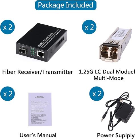 A Pair of 1.25G Gigabit Ethernet Fiber Media Converters with SFP LC Single Core Transceiver Module, Single-Mode LC, SMF RJ45 to SFP Slot up to 30KM, 10/100/1000Base-Tx to 1000Base-SX (2 Pack) in Kuwait