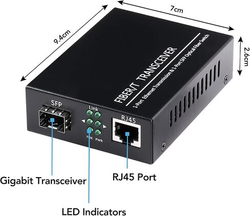 A Pair of 1.25G Gigabit Ethernet Fiber Media Converters with SFP LC Single Core Transceiver Module, Single-Mode LC, SMF RJ45 to SFP Slot up to 30KM, 10/100/1000Base-Tx to 1000Base-SX (2 Pack) in Kuwait