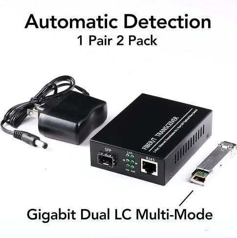 A Pair of 1.25G Gigabit Ethernet Fiber Media Converters with SFP LC Single Core Transceiver Module, Single-Mode LC, SMF RJ45 to SFP Slot up to 30KM, 10/100/1000Base-Tx to 1000Base-SX (2 Pack) in Kuwait