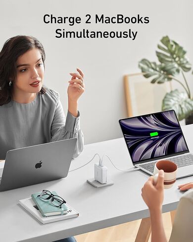 شاحن Mac Book Pro، شاحن Anker سريع 100 واط، محول طاقة بمنفذين - متوافق مع أجهزة USB C بما في ذلك MacBook Pro/Air، iPad Pro، iPhone 15/Pro/Pro Max، Google Pixelbook (الكابل غير متضمن) in Saudi Arabia