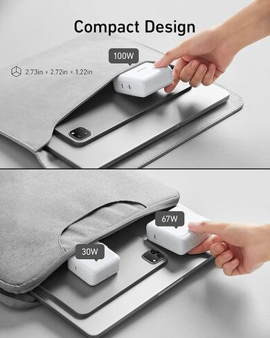 شاحن Mac Book Pro، شاحن Anker سريع 100 واط، محول طاقة بمنفذين - متوافق مع أجهزة USB C بما في ذلك MacBook Pro/Air، iPad Pro، iPhone 15/Pro/Pro Max، Google Pixelbook (الكابل غير متضمن) in Saudi Arabia