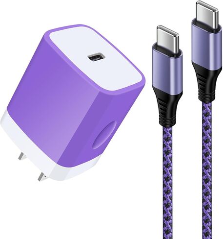 محول شاحن حائط سريع 20 وات PD USB C مع كابل شحن 6FT C إلى C لهاتف iPhone 15/15 Pro/15 Pro Max، كتلة شاحن USB C لهاتف Samsung Galaxy S23 FE/S23 Ultra/S23+/S23/S22 Ultra/S22+/S22/ إس21 ألترا/إس21+ in Saudi Arabia