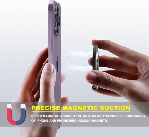 حامل حلقة الهاتف المغناطيسي لـ MagSafe - JCHIEN حامل حلقة الهاتف المغناطيسي بمسند الإصبع لتركيب السيارة المغناطيسي - متوافق مع ملحقات iPhone MagSafe - أسود in Kuwait