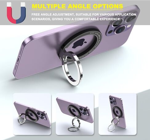 حامل حلقة الهاتف المغناطيسي لـ MagSafe - JCHIEN حامل حلقة الهاتف المغناطيسي بمسند الإصبع لتركيب السيارة المغناطيسي - متوافق مع ملحقات iPhone MagSafe - أسود in Kuwait