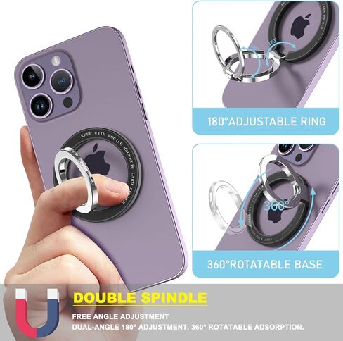 حامل حلقة الهاتف المغناطيسي لـ MagSafe - JCHIEN حامل حلقة الهاتف المغناطيسي بمسند الإصبع لتركيب السيارة المغناطيسي - متوافق مع ملحقات iPhone MagSafe - أسود in Kuwait