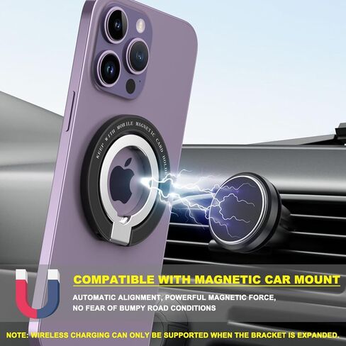 حامل حلقة الهاتف المغناطيسي لـ MagSafe - JCHIEN حامل حلقة الهاتف المغناطيسي بمسند الإصبع لتركيب السيارة المغناطيسي - متوافق مع ملحقات iPhone MagSafe - أسود in Kuwait