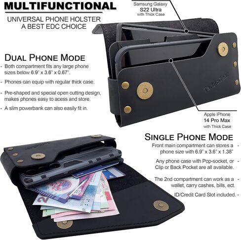 TarbicGear Dual Large Cell Phone Holster, Bult Clip Double Decker Leather Pouch for 2 Phones, Magnetic Closure Cell Phone Pouch Case for iPhone 13 Pro Max 14 Pro Max Samsung Galaxy S22 Ultra in Saudi Arabia