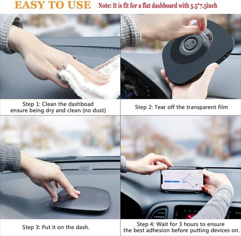 Car Phone Holder Mount, Dashboard Phone Holder for Car, Clamshell Cell Phone Holder Stand, Anti-Slip Silicone Pad Mat Vehicle GPS Mount Compatible with iPhone, Galaxy and all Smartphones-Black in Kuwait