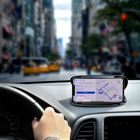 Car Phone Holder Mount, Dashboard Phone Holder for Car, Clamshell Cell Phone Holder Stand, Anti-Slip Silicone Pad Mat Vehicle GPS Mount Compatible with iPhone, Galaxy and all Smartphones-Black in Kuwait