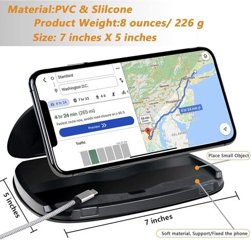 Car Phone Holder Mount, Dashboard Phone Holder for Car, Clamshell Cell Phone Holder Stand, Anti-Slip Silicone Pad Mat Vehicle GPS Mount Compatible with iPhone, Galaxy and all Smartphones-Black in Kuwait