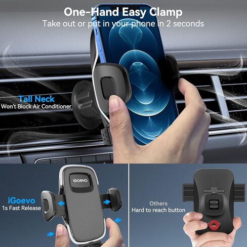 iGoevo 2 Pack Phone Mount for Car Vent [Upgraded Stable Soft Brush Clamp] Car Vent Phone Mount [Vent Blade Protection Mechanism] Hands-Free Cell Phone Holder for Car Compatible for All Phones in Kuwait
