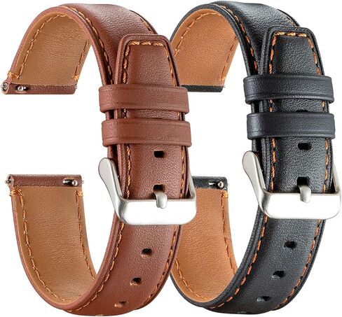 Galaxy Watch Active 2 Bands 2 Pack, Compatible with Samsung Galaxy Active 2 Watch Band, for Galaxy Watch Active 2 40mm/active 2 44mm/active, 20mm Leather Men Women Bands(Black+Brown) in Kuwait