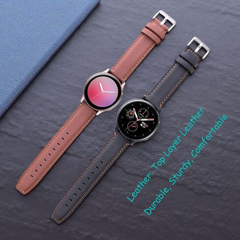 Galaxy Watch Active 2 Bands 2 Pack, Compatible with Samsung Galaxy Active 2 Watch Band, for Galaxy Watch Active 2 40mm/active 2 44mm/active, 20mm Leather Men Women Bands(Black+Brown) in Kuwait