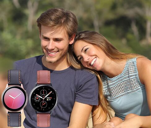Galaxy Watch Active 2 Bands 2 Pack, Compatible with Samsung Galaxy Active 2 Watch Band, for Galaxy Watch Active 2 40mm/active 2 44mm/active, 20mm Leather Men Women Bands(Black+Brown) in Kuwait