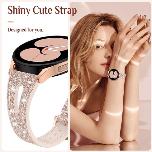 سوار Goton Bling من السيليكون لساعة Samsung Galaxy Watch 6 Band 40mm 44mm/Galaxy Watch 6 Classic Band 43mm 47mm/Galaxy Watch 5 & 4 Band 40mm 44mm، 20mm ملحقات سوار معصم نسائي لامع in Kuwait
