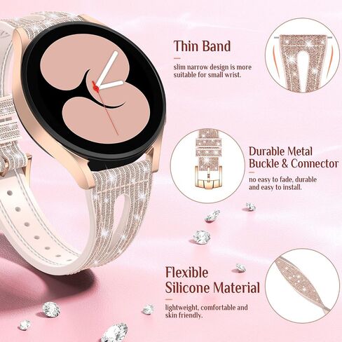 سوار Goton Bling من السيليكون لساعة Samsung Galaxy Watch 6 Band 40mm 44mm/Galaxy Watch 6 Classic Band 43mm 47mm/Galaxy Watch 5 & 4 Band 40mm 44mm، 20mm ملحقات سوار معصم نسائي لامع in Kuwait