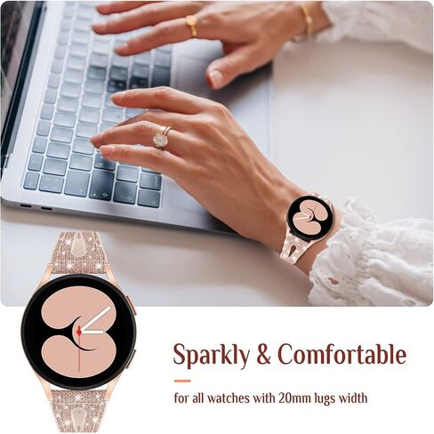 سوار Goton Bling من السيليكون لساعة Samsung Galaxy Watch 6 Band 40mm 44mm/Galaxy Watch 6 Classic Band 43mm 47mm/Galaxy Watch 5 & 4 Band 40mm 44mm، 20mm ملحقات سوار معصم نسائي لامع in Kuwait
