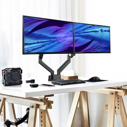 AVLT Dual 17"-35" Monitor Arm Desk Mount fits Two Flat/Curved Monitor Full Motion Height Swivel Tilt Rotation Adjustable Monitor Arm - VESA/C-Clamp/Grommet/Cable Management in Saudi Arabia