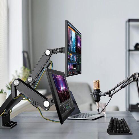 AVLT Dual 17"-35" Monitor Arm Desk Mount fits Two Flat/Curved Monitor Full Motion Height Swivel Tilt Rotation Adjustable Monitor Arm - VESA/C-Clamp/Grommet/Cable Management in Saudi Arabia
