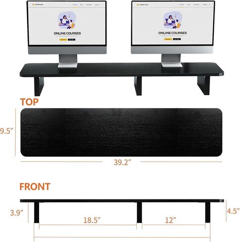 حامل شاشة مزدوج من Ergofoucs، حامل شاشة كبير جدًا لشاشتين، حامل شاشة خشبي مزدوج لسطح الطاولة بالكامل للمكتب مع مساحة تخزين لملحقات المكتب in Kuwait