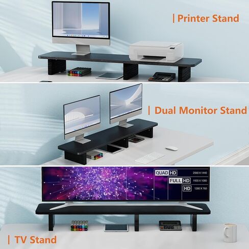 حامل شاشة مزدوج من Ergofoucs، حامل شاشة كبير جدًا لشاشتين، حامل شاشة خشبي مزدوج لسطح الطاولة بالكامل للمكتب مع مساحة تخزين لملحقات المكتب in Kuwait