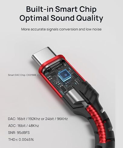 محول ميكروفون JSAUX USB C، USB C إلى ثنائي 3.5 ملم أنثى Aux محول صوت جاك Y Splitter Mic Audio، متوافق مع Samsung Galaxy S21/S20، Pixel 4/3/2 XL، Huawei P40/P30 Pro/P20-Red in Kuwait