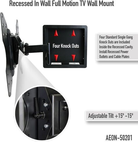 حامل تلفزيون يثبت على الحائط بحركة كاملة بدون خلوص لتلفزيونات LCD او LED او البلازما مقاس 32 الى 55 بوصة - يمتد 19 بوصة in Kuwait
