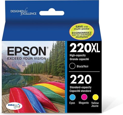 حزمة كومبو خرطوشة حبر ديورابرايت ألترا من EPSON T220 ذات سعة عالية باللون الأسود والقياسي (T220XL-BCS) لاختيار طابعات Epson Expression and WorkForce in Kuwait