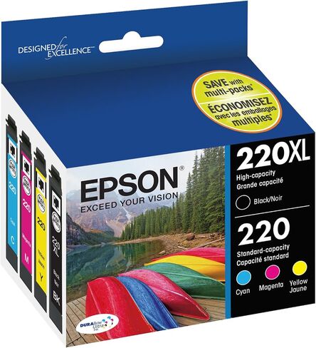 حزمة كومبو خرطوشة حبر ديورابرايت ألترا من EPSON T220 ذات سعة عالية باللون الأسود والقياسي (T220XL-BCS) لاختيار طابعات Epson Expression and WorkForce in Kuwait