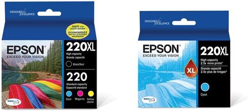 حزمة كومبو خرطوشة حبر ديورابرايت ألترا من EPSON T220 ذات سعة عالية باللون الأسود والقياسي (T220XL-BCS) لاختيار طابعات Epson Expression and WorkForce in Kuwait