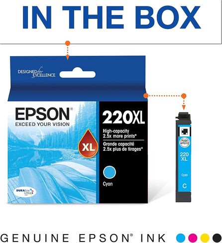 حزمة كومبو خرطوشة حبر ديورابرايت ألترا من EPSON T220 ذات سعة عالية باللون الأسود والقياسي (T220XL-BCS) لاختيار طابعات Epson Expression and WorkForce in Kuwait
