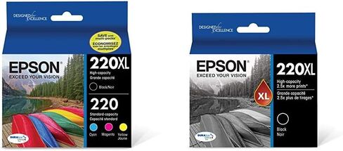 حزمة كومبو خرطوشة حبر ديورابرايت ألترا من EPSON T220 ذات سعة عالية باللون الأسود والقياسي (T220XL-BCS) لاختيار طابعات Epson Expression and WorkForce in Kuwait