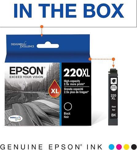 حزمة كومبو خرطوشة حبر ديورابرايت ألترا من EPSON T220 ذات سعة عالية باللون الأسود والقياسي (T220XL-BCS) لاختيار طابعات Epson Expression and WorkForce in Kuwait
