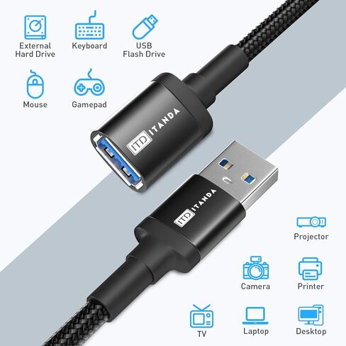 ITD ITANDA 10FT USB تمديد كابل USB 3.0 تمديد الحبل نوع A ذكر إلى Female5Gbps نقل البيانات للوحة المفاتيح، الماوس، بلاي ستيشن، Xbox، محرك فلاش، الطابعة، الكاميرا وأكثر من ذلك in Kuwait